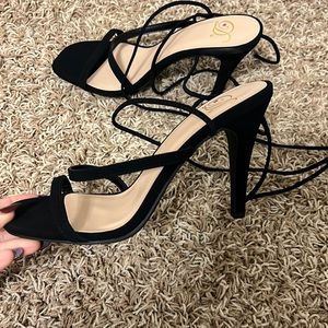 Lace up black heels